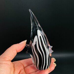 Vintage MURANO Italy Handblown Art Glass Black and White Angel Fish Paperweight